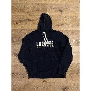 Lacoste Mens Blue Pullover Hooded 3D Spellout Logo Graphic Size Medium